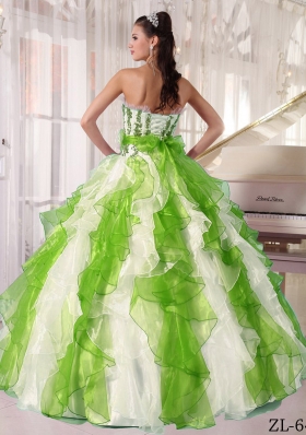 Colorful Puffy Strapless 2014 Beading Quinceanera Dresses with Ruffles