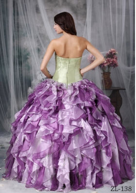 Colorful Puffy Sweetheart Beading and Ruffles Quinceanea Dresses for 2014