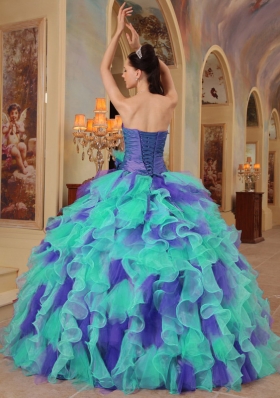 Colorful Puffy Sweetheart Ruffles Quinceanera Dresses for 2014