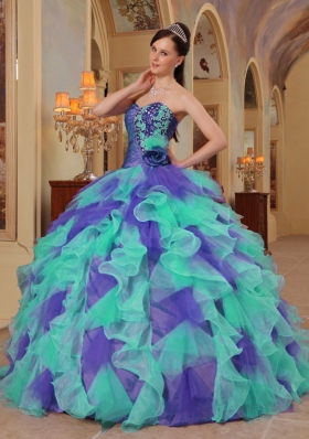 Colorful Puffy Sweetheart Ruffles Quinceanera Dresses for 2014