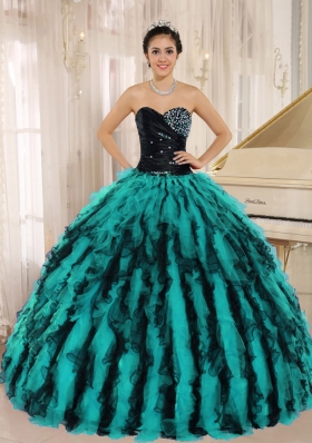 Elegant Beading and Ruffled Sweetheart 2014 Multi-color Quinceanera Dresses
