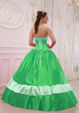 Elegant Princess Sweetheart with Appliques and Beading for 2014 Green Quinceanera Dress