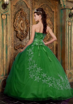 Exquisite Green Puffy Sweetheart with Beading and Appliques Tulle for 2014 Quinceanera Dress