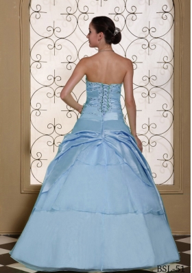 Light Blue Beaded Decorate Bust Sweet Quinceanera Dresses For 2014