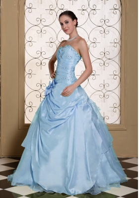 Light Blue Beaded Decorate Bust Sweet Quinceanera Dresses For 2014