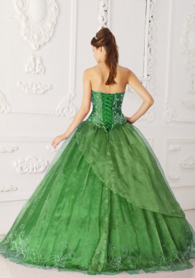 Lovely Green Puffy Strapless with Beading Quinceanera Dress for 2014