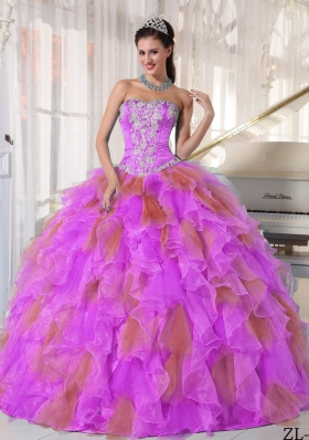 Luxurious Puffy Strapless 2014 Appliques Quinceanera Dresses with Ruffles