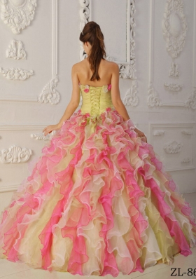 Multi-Color Puffy Strapless Ruffles 2014 Quinceanera Dresses