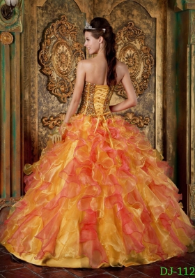 Multi-Color Puffy Strapless Ruffles Quinceanera Dresses with Beading for 2014