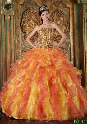 Multi-Color Puffy Strapless Ruffles Quinceanera Dresses with Beading for 2014