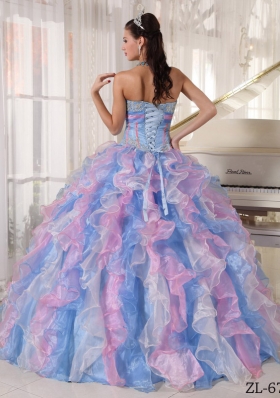 Multi-color Puffy Sweetheart 2014 Appliques Quinceanera Dresses with Ruffles