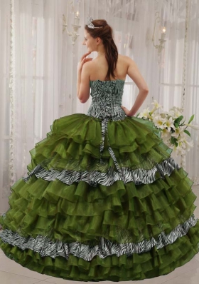 Olive Puffy Sweetheart with Layers and Beading for 2014 Quinceanera Dress