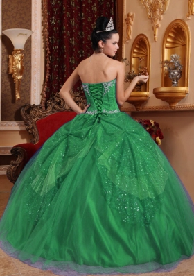 Petty Green Puffy Sweetheart with Beading and Appliques for 2014 Quinceanera Dress