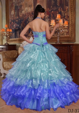 Puffy Halter Floor-length Beading Long Sweet 16 Dresses for 2014