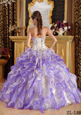 Purple Puffy Sweetheart Appliques Quinceanera Dresses for 2014