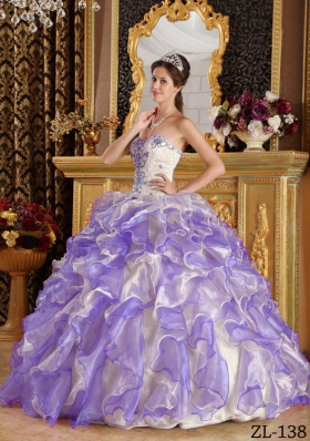 Purple Puffy Sweetheart Appliques Quinceanera Dresses for 2014