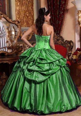 Romantic Green Puffy Strapless for 2014 Quinceanera Dress with Pick-ups and Flowers