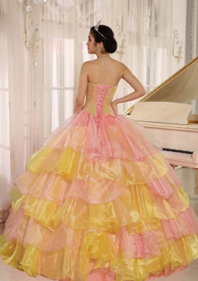 Ruflfled Layers and Appliques 2014 Colourful Quinceanera Dresses Customize