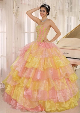 Ruflfled Layers and Appliques 2014 Colourful Quinceanera Dresses Customize