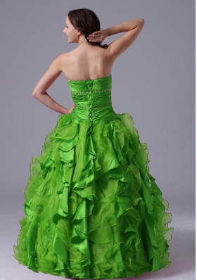 The Super Hot Puffy Green Ruffles and Beading Decorate Bust Quinceanera Dress