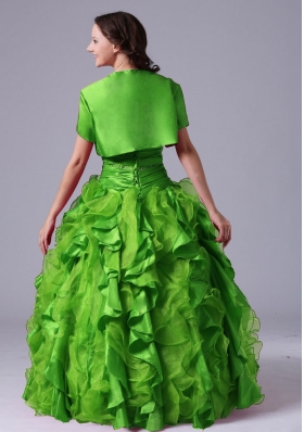 The Super Hot Puffy Green Ruffles and Beading Decorate Bust Quinceanera Dress