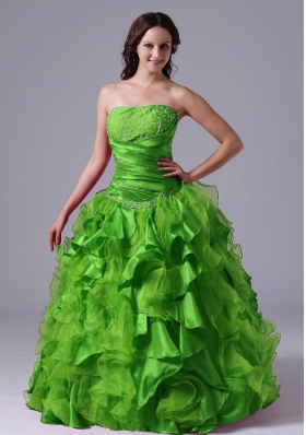 The Super Hot Puffy Green Ruffles and Beading Decorate Bust Quinceanera Dress