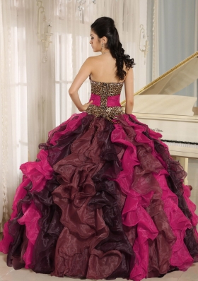 Wholesale Multi-color 2014 Quinceanera Dresses V-neck Ruffles Leopard and Beading