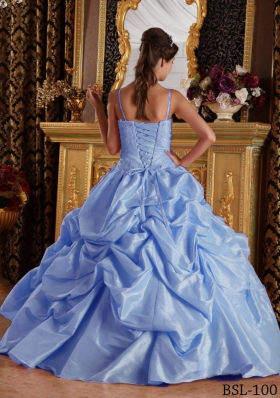 2014 Elegant Puffy Straps Beading and Appliques Quinceanera Dresses