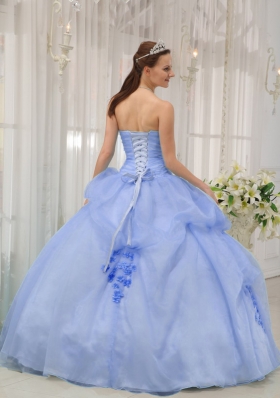 2014 Pretty Light Blue Puffy Sweetheart Appliques Quinceanera Dresses