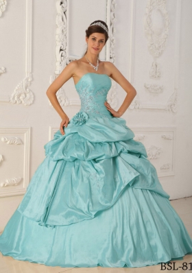 2014 Princess Strapless Hand Made Flower and Beading Quinceanera Dresses