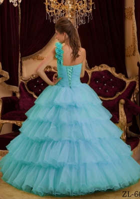 2014 Spring Affordable One Shoulder Ruffles Layers Quinceanera Dresses