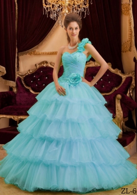 2014 Spring Affordable One Shoulder Ruffles Layers Quinceanera Dresses