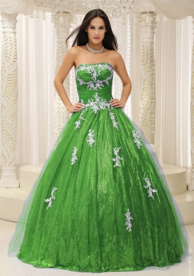 2014 Wonderful A-line Quinceanera Dresses with Appliques and Paillette Over Skirt