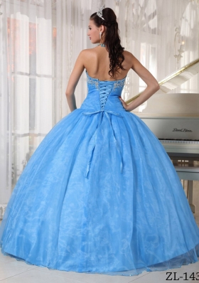 Classical Baby Blue Puffy Sweetheart Beading and Appliques Quinceanera Gown For 2014