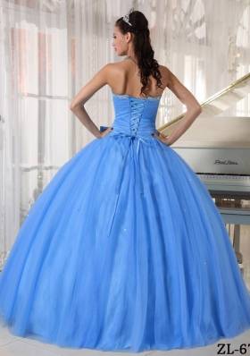 Classical Blue Puffy Sweetheart Beading and Bowknot Sweet 16 Dresses for 2014