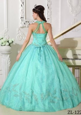 Discount Puffy Halter Beading and Appliques 2014 Quinceanera Dresses