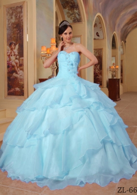 Elegant Quinceanera Dress in Light Blue Sweetheart with Beading for 2014