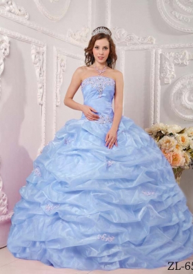 Exclusive Puffy Strapless 2014 Appliques Quinceanera Dresses with Pick-ups