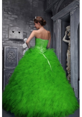 Exclusive Sweetheart Green for 2014 Quinceanera Dress with Ruffles and Beading