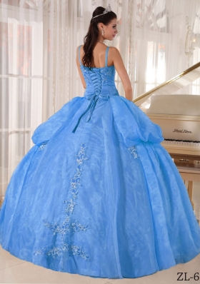 Gorgeous Blue Puffy Spaghetti Straps Appliques Quinceanera Dress for 2014