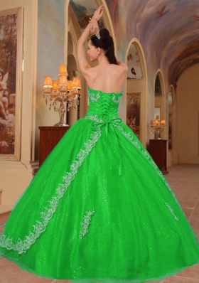 Green Puffy Sweetheart with Embroidery and Beading Quinceanera Dress for 2014