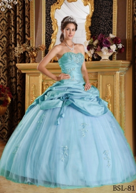 Luxurious Puffy Strapless Appliques and Beading 2014 Quinceanera Dresseses