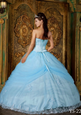 Modest Puffy Strapless Appliques 2014 Spring Quinceanera Dresses