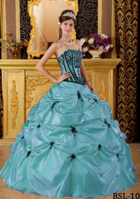 Pretty Baby Blue Puffy Strapless Embroidery for 2014 Quinceanera Dresses