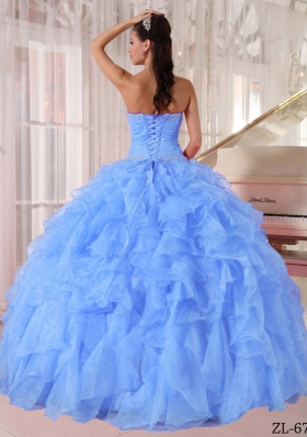 Pretty Puffy Strapless Beading 2014 Quinceanera Dress with Ruffles