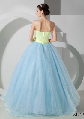 Puffy Strapless Organza Sashes and Ruching Quinceanea Dress For 2014