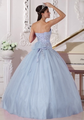 2014 Brand New Light Blue Puffy Strapless Beading Quinceanera Dresses with Appliques