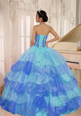 2014 Customize Ruffled Layers and Appliques Quinceanera Dresses with Strapless