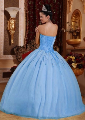 2014 Gorgeous Light Blue Puffy Sweetheart Beading Quinceanera Dresses