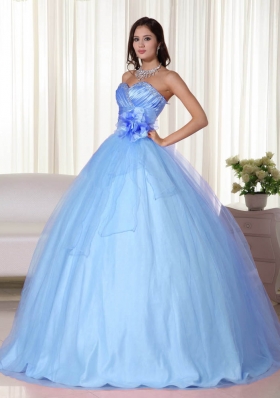 2014 Gorgeous Light Blue Sweetheart Quinceanera Dresses with Hand Made Flower